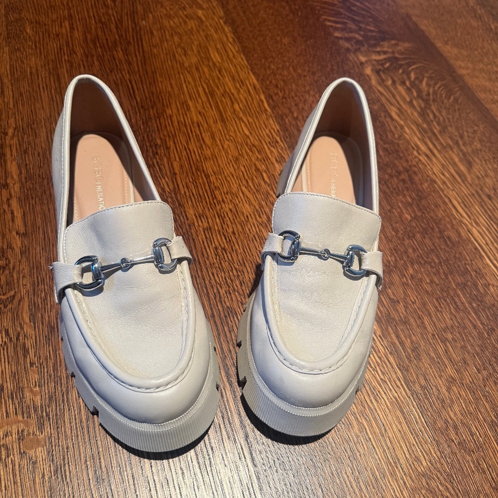 BCBG Cream Lug Sole Loafers